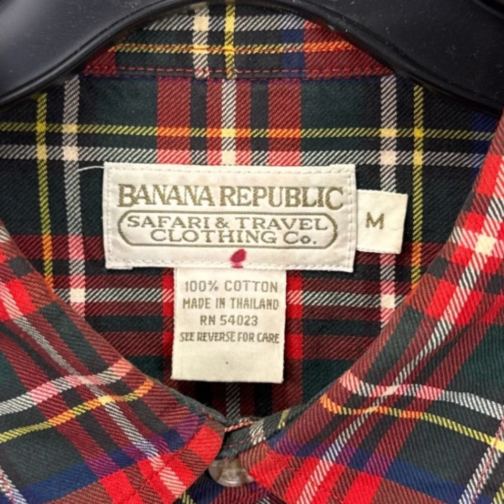 Banana Republic Vintage Safari & Travel Co Mens Red Tartan Plaid Cotton Shirt M